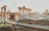Federico Schianchi, Veduta del Foro Romano con i resti del Tempio di Vespasiano, dell'Arco di Settimio Severo e del Tempio di Saturno