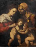 Bernardino Licinio, Seguace di. Madonna con Bambino, Santa Elisabetta e San Giovannino