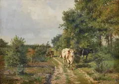 Jules Montigny, Paesaggio con armenti e contadino