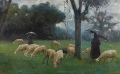 Gregge sotto la pioggia by Giuseppe Magni, sold Feb 2024