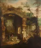 Capriccio con rovina e personaggi by Charles-Louis Clérisseau, sold Oct 2024