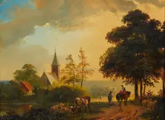 Jan van Os, Paesaggio con chiesa, viandanti e armenti