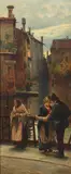 Angelo Dall'Oca Bianca, Attribuito a. Figure su un ponte sopra un canale (Ave Maria)
