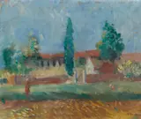 Angelo Del Bon, Paesaggio con cascina e contadini