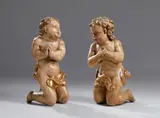 Coppia di putti oranti in legno scolpito, parzialmente dorato e dipinto by Scultore Italiano Del Xvii-Xviii Secolo, sculpture, sold Oct 2024