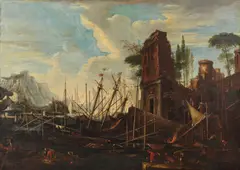 Salvator Rosa, Copia da. Paesaggio costiero con imbarcazioni e rovine