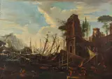 Salvator Rosa, Copia da. Paesaggio costiero con imbarcazioni e rovine