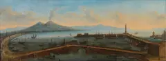 Tommaso Ruiz, Veduta del porto di Napoli con il Ponte Nuovo e il Faro del Molo San Vincenzo, il Vesuvio sullo sfondo