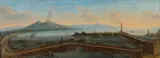 Tommaso Ruiz, Veduta del porto di Napoli con il Ponte Nuovo e il Faro del Molo San Vincenzo, il Vesuvio sullo sfondo