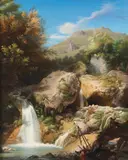 Enrico Scuri, Cascata del Gandellino sul Serio col pittore Rosa