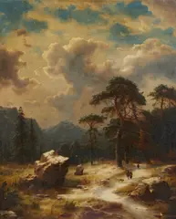 Ludwig Scheins, Paesaggio montano con personaggi