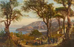 Teodoro Duclère, Paesaggio costiero presso Sorrento con personaggi
