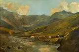 Gino Federici, Paesaggio montano con pastore e animali al pascolo