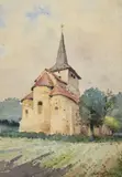 Santuario in collina by Achille Beltrame, sold Apr 2023