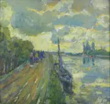 Giuseppe Sacheri, Canale con barche e personaggi