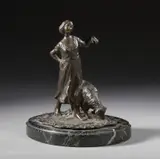 Bronzista Del Xix-Xx Secolo, Pastorella con pecora, sculpture