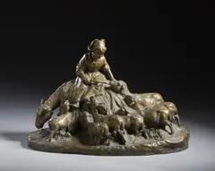 Pastorella con gregge e asino by Giuseppe D'aste, sculpture, sold Apr 2023