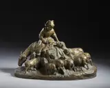 Giuseppe D'aste, Pastorella con gregge e asino, sculpture