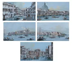 Giacomo Guardi, Gruppo di cinque gouaches raffiguranti veduta della cittadella alla Giudecca a San Canziano in Campiello della Madonetta in Venezia; Veduta di San Simon piccolo a San Canziano in Campiello; Isola di S