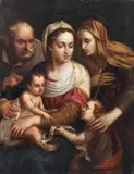 Attribuito a. Sacra Famiglia con Sant'Anna e San Giovannino by Il Bagnavallo Giovanni Battista Ramenghi, sold Dec 2023