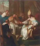 Pietro Rotari, Bozzetto raffigurante Papa Innocenzo III chiede a San Domenico di andare in Francia per la predicazione ai Catari