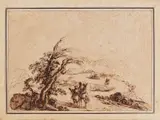 Nello stile di. Paesaggio con viandanti by Il Guercino Giovanni Francesco Barbieri, sold Oct 2023