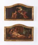 Giulio Carpioni, Ambito di. Coppia di dipinti raffiguranti baccanale con Venere e putti, baccante e satiri