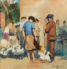 Personaggi con oche by Carlo Cherubini, sold Oct 2023