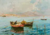 Giovan Battista De Socio, Veduta del golfo di Napoli dal mare, con il Vesuvio sullo sfondo
