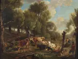 Jean-louis Demarne, Attribuito a. Scena pastorale con armenti e personaggi