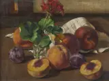 Vittorio Gussoni, Natura morta con fiori, pesche e prugne