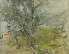 Cesare Monti, Paesaggio con alberi e campanile
