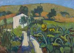 Antonio Stagnoli, Paesaggio con girasoli e personaggio