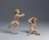 Coppia di putti in legno scolpito e dipinto by Scultore Italiano Del Xviii Secolo, sculpture, sold Jul 2023
