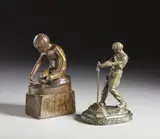 Bronzista Del Xix-Xx Secolo, Coppia di sculture raffiguranti un fanciullo che gioca e un agricoltore, sculpture