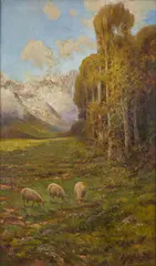 Bruto Mazzolani, Paesaggio montano con gregge