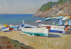 Barche sulla spiaggia di Bonassola by Cafiero Filippelli, sold Feb 2023