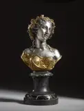 Scultore Del Xix Secolo, Busto di Baccante in bronzo argentato e dorato, sculpture
