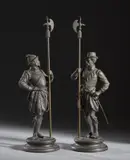 Bronzista Del Xix-Xx Secolo, Coppia di armigeri in abiti rinascimentali, sculpture