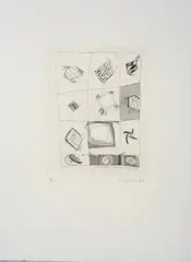 Gastone Novelli, 3 lune e 6 aquiloni, print (other)