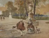 Achille Beltrame, Scena galante in giardino