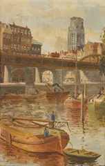 Cornelis Pieter Kruithof, Canale olandese con barche e personaggi