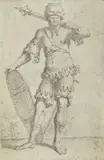 Salvator Rosa, Guerriero esotico indossa un cappello testa di leone, in possesso di una mazza e scudo