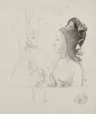 Odilon Redon, Femme de profil vers la gauche, coiffée d'un hennin