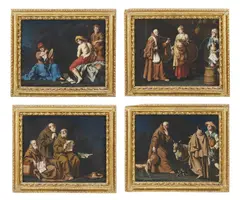 Giuseppe Gambarini, Gruppo di quattro dipinti raffiguranti scene di interno con monaci
