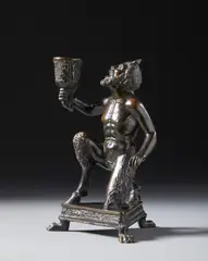 Severo Calzetta da Ravenna, Ambito di. Candeliere raffigurante un satiro inginocchiato, sculpture