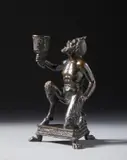 Severo Calzetta da Ravenna, Ambito di. Candeliere raffigurante un satiro inginocchiato, sculpture