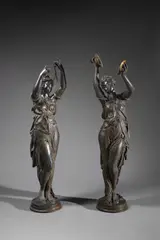 Bronzista Del Xx Secolo, Coppia di figure femminili musicanti, sculpture