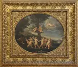 Francesco Albani, Copia da, La danza degli amorini in imponente cornice in legno dorato e intagliato del XIX secolo
