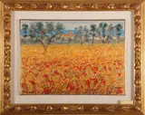 Michele Cascella, Campo di grano con papaveri, oil on canvas